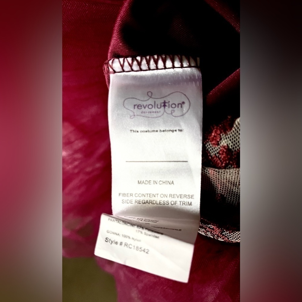 Revolution Dancewear RC18542 Size SA Burgundy Velvet with Lace & Tulle Skirt - Picture 9 of 11